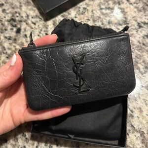 Saint Laurent YSL Black Leather Monogram Key Pouch